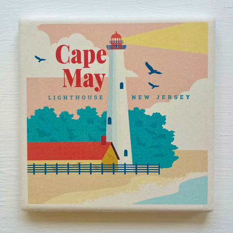 Pink Cape May Lighthouse Coaster