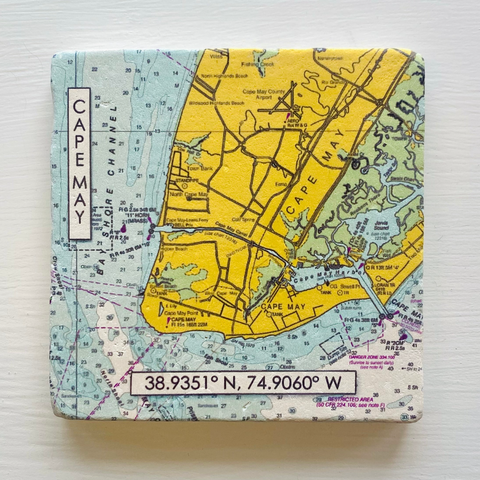 Cape May Map with Coordinates Coaster