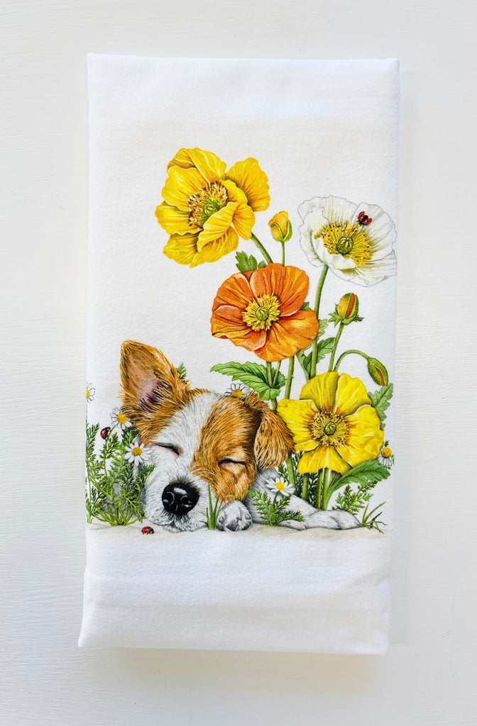 Puppy in Flowers Towel