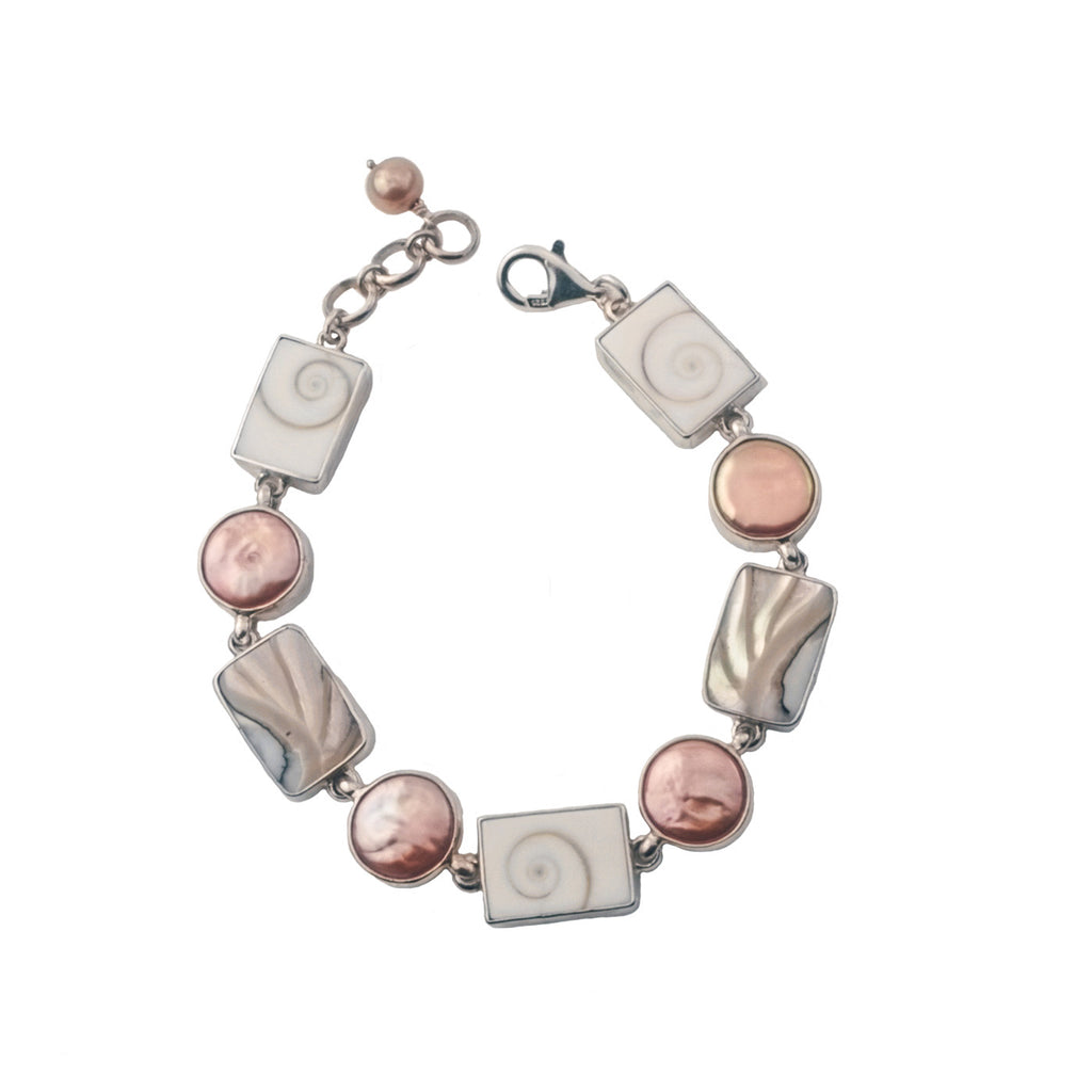 Nautilus Shell & Peach Pearl Bracelet