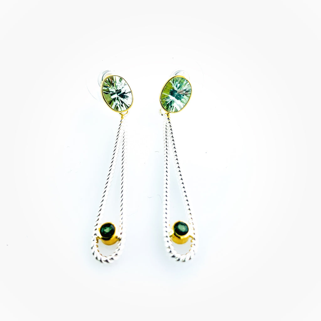 Green Amethyst drop post earrings